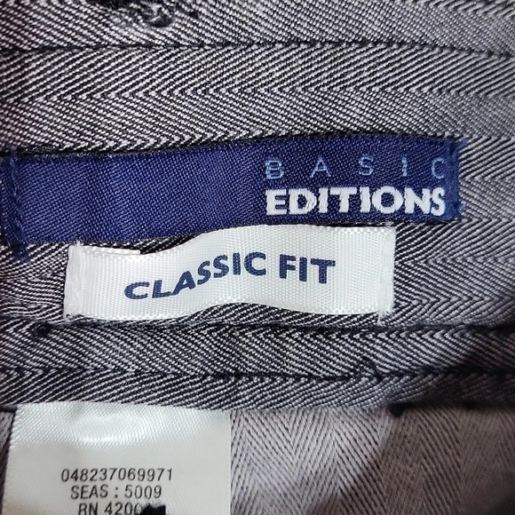 Basic Editions 8 Classic Fit Slacks Gray w/light strips 2 pockets front & back - Picture 6 of 8